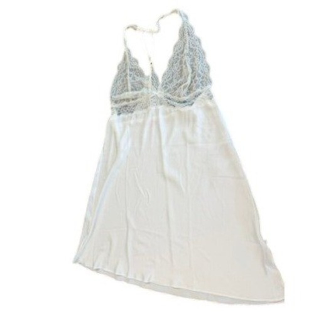 Victorias Secret White Lace Trim Chemise Nightgown XL 353626-DJ4 Sleeveless Slip